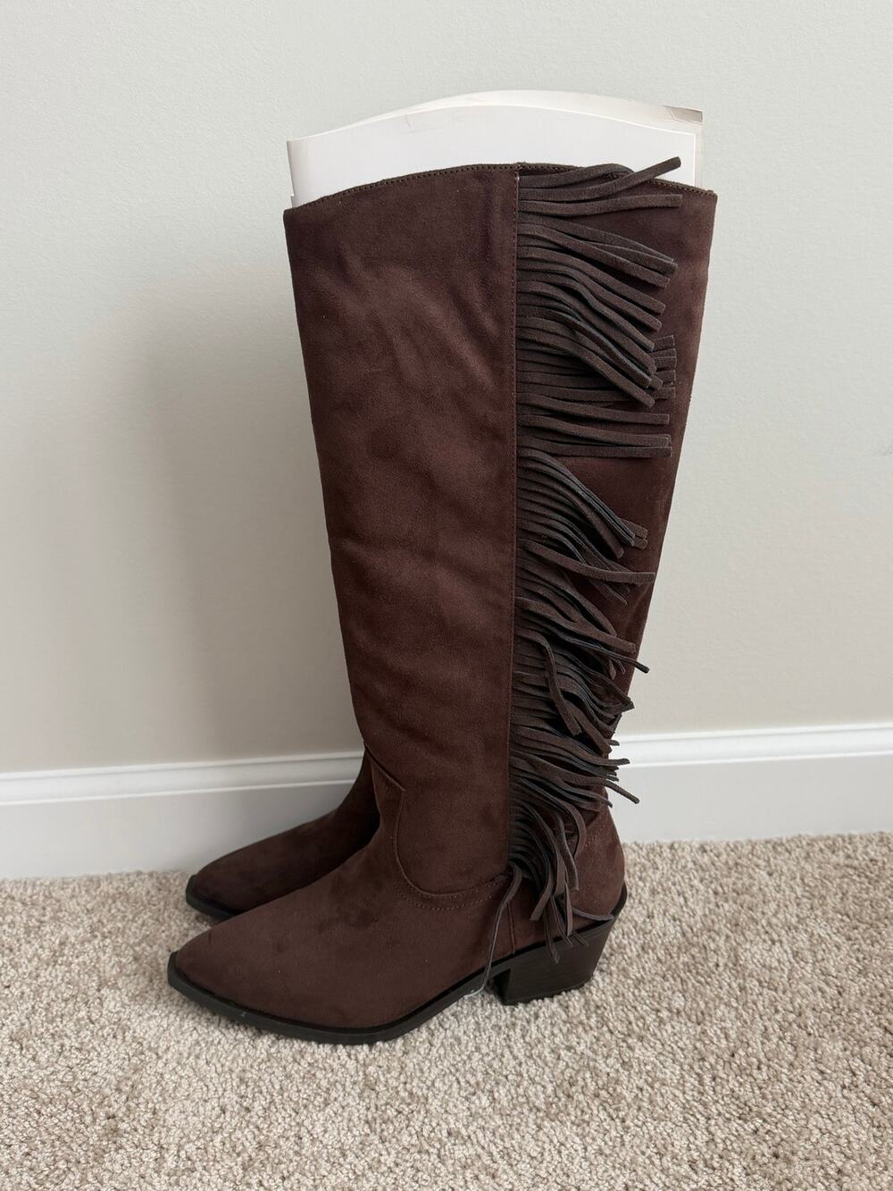 Women’s Patsy Tall Fringe Western Boots Memory Foam Insole Size 8